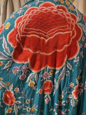 Mantón antiguo azul turquesa