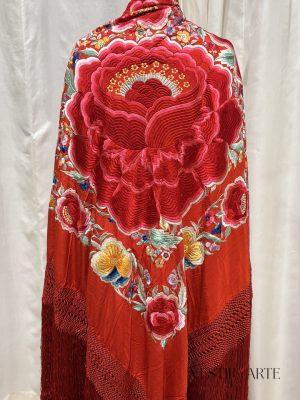 Mantón antiguo rojo cigarrera