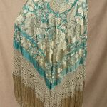 mantón antiguo seda a mano turquesa flores marfil