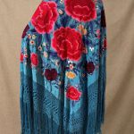 manton seda antiguo azul turquesa flores grandes
