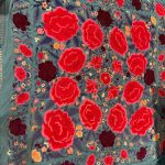 manton seda antiguo azul turquesa flores grandes