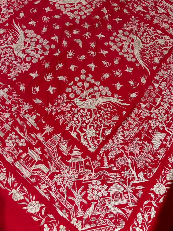 manton seda antiguo chino rojo y marfil