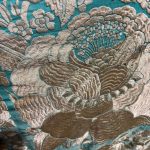 mantón antiguo seda a mano turquesa flores marfil