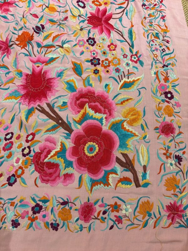 manton seda antiguo rosa y multicolor