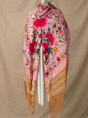 manton seda antiguo rosa y multicolor