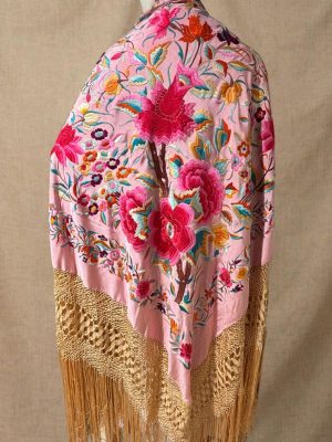 manton seda antiguo rosa y multicolor