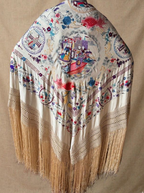 Mantón de Manila antiguo de chinos