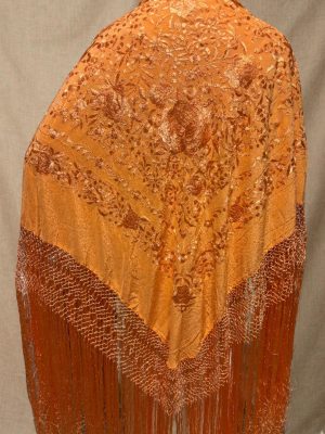 Mantón seda vintage a mano naranja mandarina