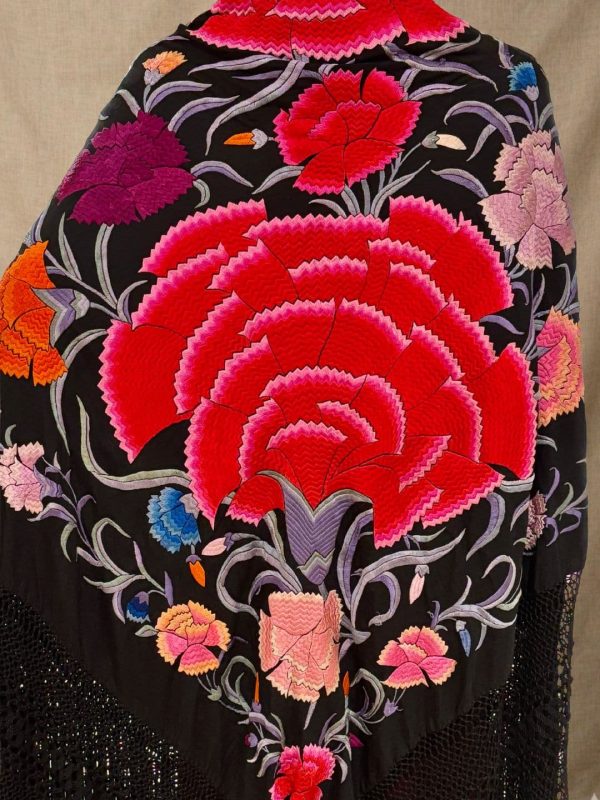 mantón manila negro bordado multicolor