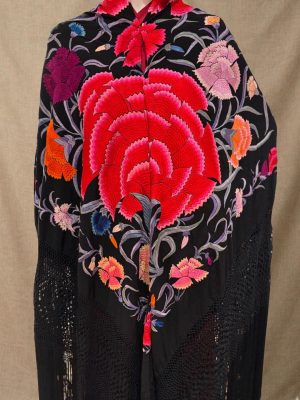 mantón manila negro bordado multicolor