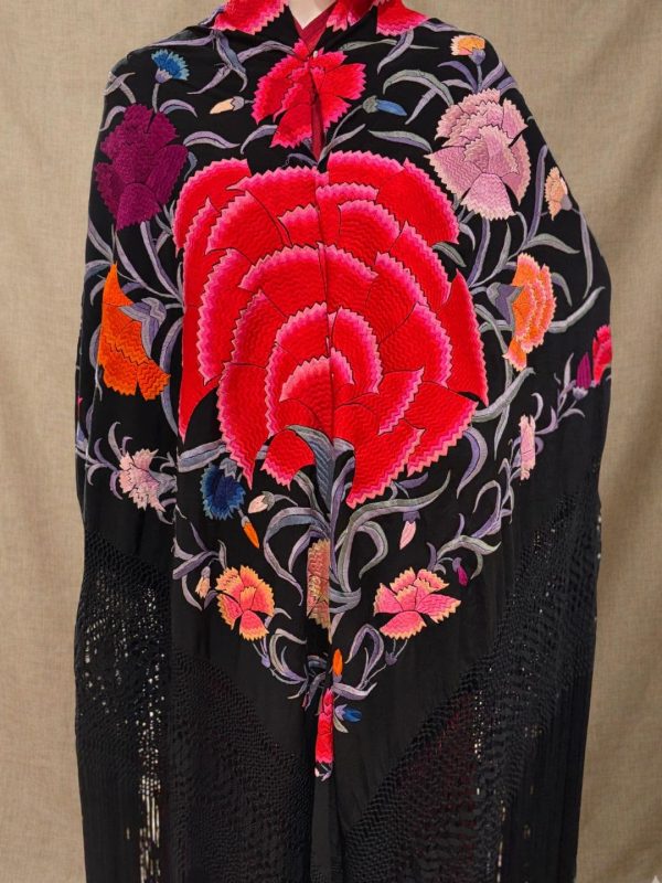 mantón manila negro bordado multicolor
