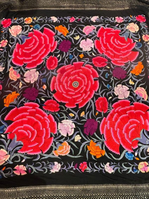 mantón manila negro bordado multicolor