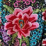 manton seda bordado negro con tulipan multicolor