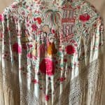 mantón antiguo chino crema y multicolor