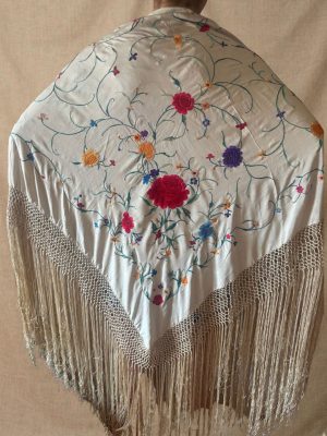 mantón vintage marfil multicolor