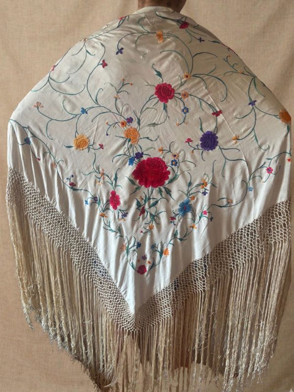 mantón vintage marfil multicolor