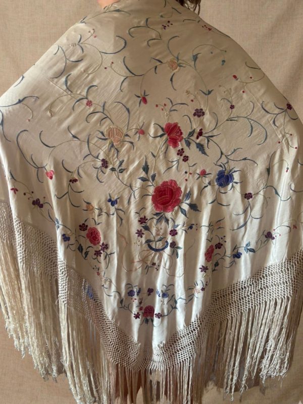 mantón vintage marfil multicolor
